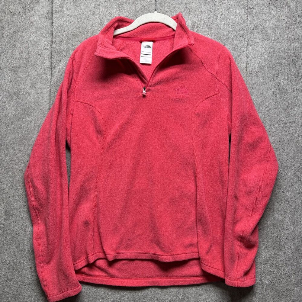North‎ Face Sweatshirt Womens Medium Red Fleece Pull Over Quarter Zip Outdoors